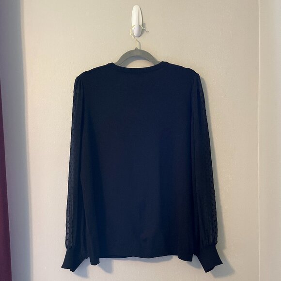 Black Cardigan with Sheer Polka Dot Sleeves - Adrainna Papell - Picture 4 of 9